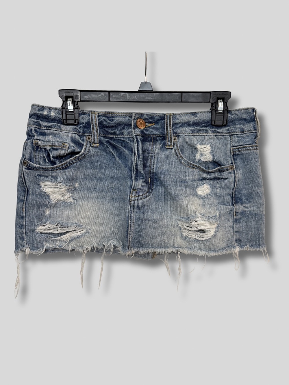 American Eagle Outfitters Light Blue Distressed Denim Mini Skirt